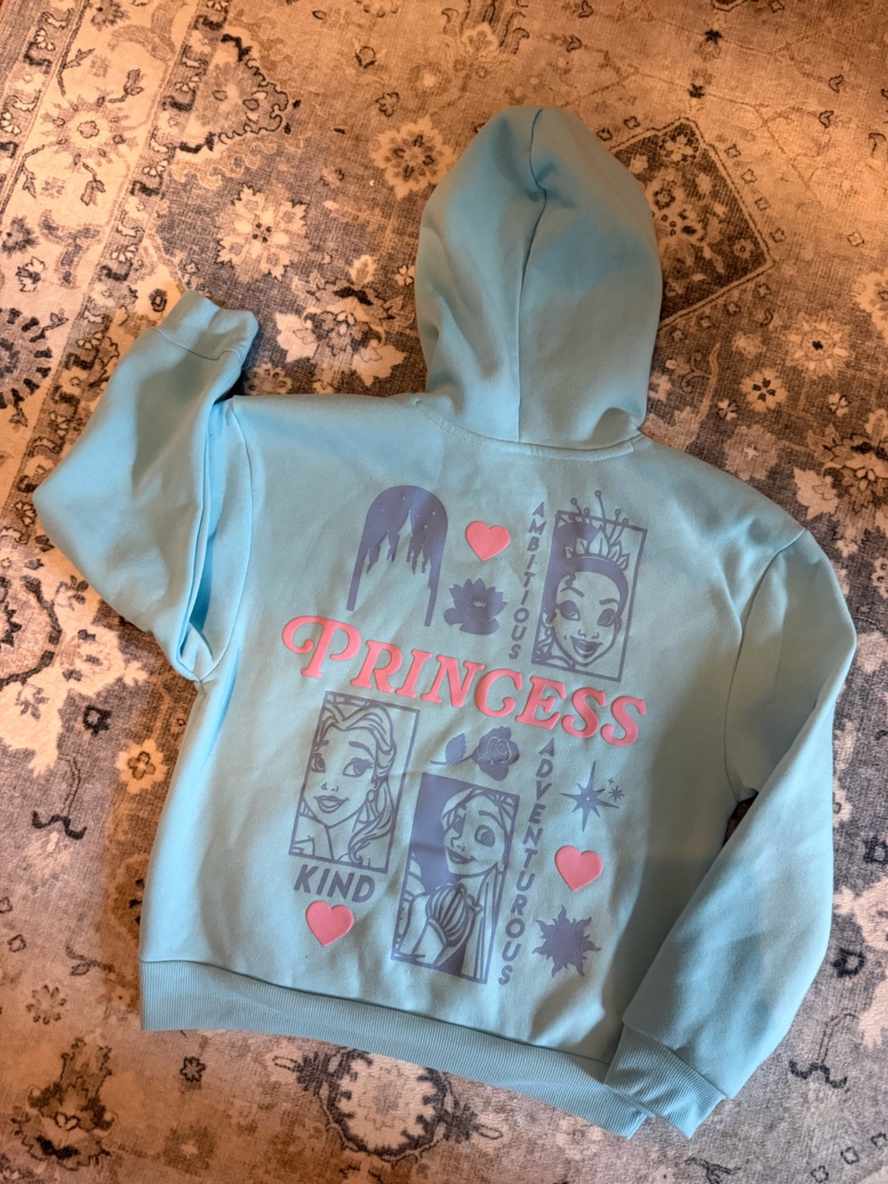 Disney Light Blue Princess Graphic Hoodie with Pink Accents